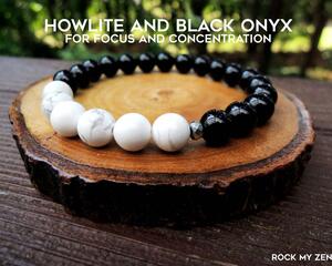 Howlite and Black Onyx for Focus and Concentration Elastic Bracelet by Rock My Zen