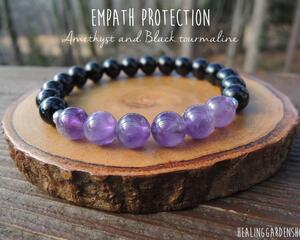 Empath Protection Amethyst and Black Tourmaline Elastic Bracelet by Rock My Zen