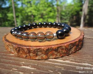 Smokey Quartz and Black Tourmaline Elastic Beaded Bracelet by Rock My Zen