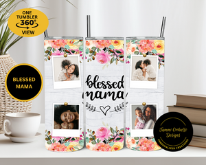 custom photo tumbler, Mother’s Day tumbler, blessed mom gift, 20oz stainless steel, insulated tumbler, personalized cup,
