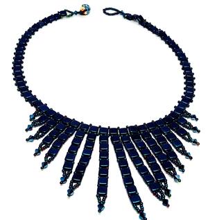 Blue Metallic Tile Spike Statement Necklace