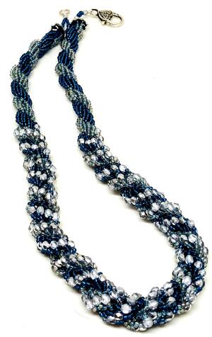 Blue Silver Double Spiral Beadweaving Necklace