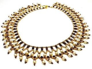 Copper Gold and Pearl Beadweaving Necklace