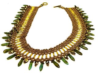 Gold Turquoise Picasso Beadweaving Necklace
