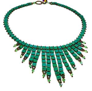 Handmade Green Tile Beadweaving Spike Statement Necklace