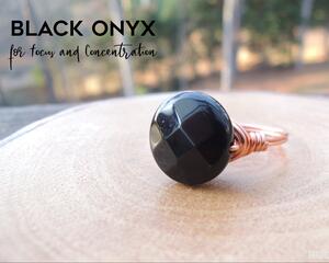 Faceted Round Onyx Wire Wrapped Ring by Rock My Zen