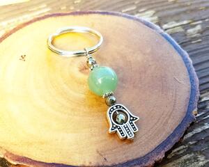 Green Aventurine and Pyrite Money Amulet Hamsa Keychain by Rock My Zen