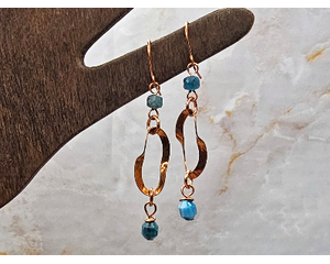 Earrings - Blue apatite faceted beads on copper, just over 2 inches long on handcrafted earring wires using high quality pure copper wire.