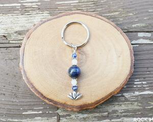 Lapis Lazuli and White Jade Lotus Keychain by Rock My Zen