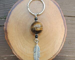 Tiger Eye and Tourmaline Feather Keychain by Rock My Zen