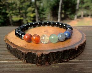 Hematite Chakra Elastic Beaded Bracelet by Rock My Zen