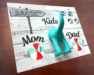 Personalized beach themed dog leash and key holder with dog butt hook.