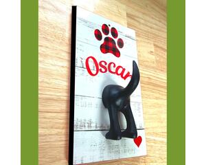 Personalized leash holder for wall with dog butt hook