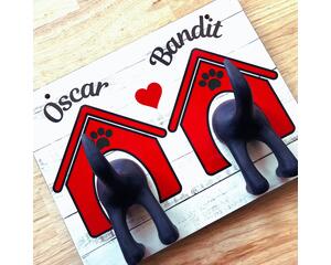 Personalized leash holder for wall with dog butt hook