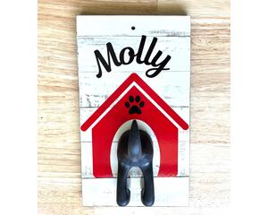 Personalized leash holder for wall with red dog house and  dog butt hook butt hook