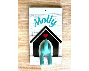 Personalized leash holder for wall with dog butt hook 