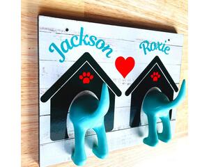 Personalized leash holder for wall with dog butt hooks