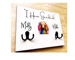 Poodle Themed Leash Holder for Wall with words "I Have Standards"
