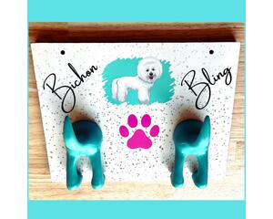 Bichon Frise themed leash holder for wall with dog butt hooks