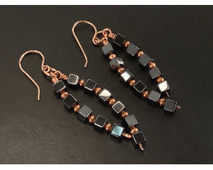 Hematite cube and copper earrings with rose gold filled ear wires.