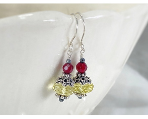 Lemon quartz and ruby agate earrings in sterling silver.