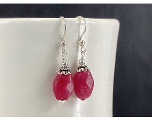 Berry quartz earrings with sterling accents and ear wires.