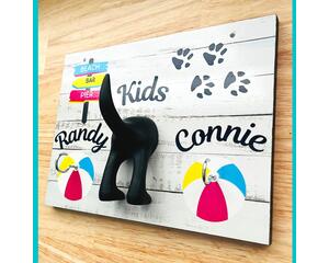 Personalized beach themed dog leash and key holder with dog butt hook.