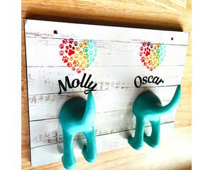 Personalized leash holder for wall with dog butt hooks