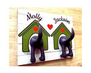 Personalized leash holder for wall with dog butt hook