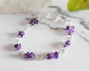 Amethyst Sterling Silver Wire Wrapped Bracelet