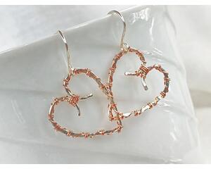 Silver wire heart earrings wire wrapped with copper wire by MariesGems.