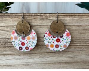 Wood and acrylic boho flower earrings