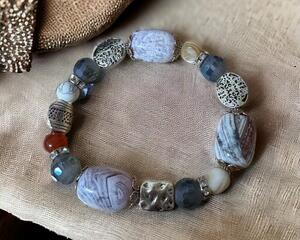 Mixed glass and stone stretch bracelet.
