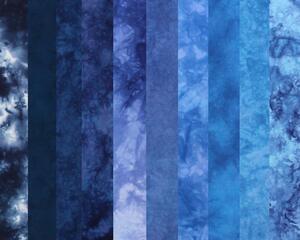 blue stash bundle of hand dyed fat eights, quilting cotton