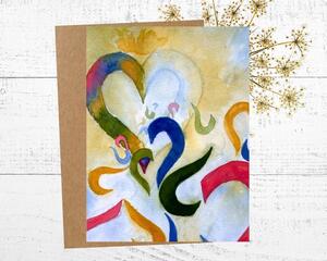 Greeting card with colorful hearts that come in 5x7 inches or 4.25x5.5 inches.