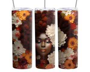 Afro Queen Floral 20oz Tumbler, Beautiful Black Woman