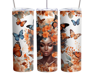 Black Girl Magic 20oz Tumbler, Butterfly and Orange Floral Inspire Me Positive