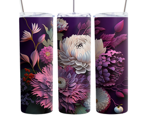 Purple Floral 20oz Tumbler, 3D Flower Design