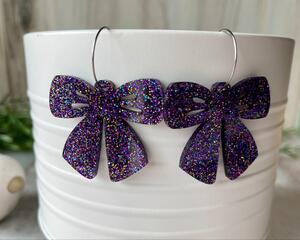 Purple glitter bow earrings