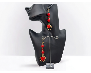 Valentines red coral long dangle earrings handcrafted,gifts for women, gifts for wife,  gifts for mothers .