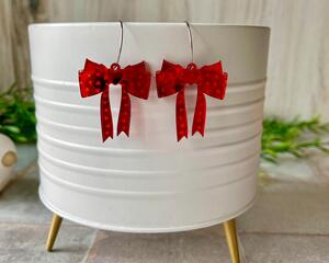 Engraved Red Bow Earrings