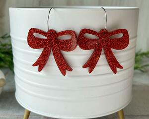 Red Glitter Bow Earrings
