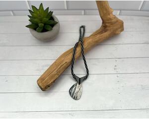 Black and grey Herringbone beaded necklace with grey and white marble pendant