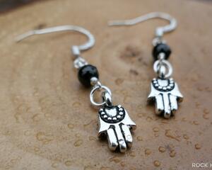 Dainty Hamsa Dangle Drop Earrings with Sterling Silver Ear wires by Rock My Zen