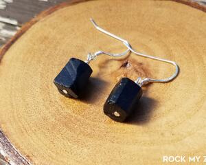 Natural Black Tourmaline Dangle Drop Earrings with Sterling Silver Ear wires by Rock My Zen