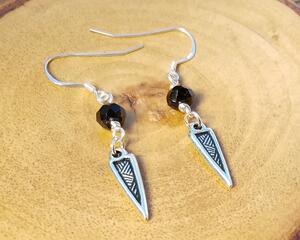Black Tourmaline Boho Arrow Dangle Drop Earrings with Sterling Silver Ear wires by Rock My Zen