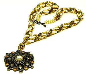 Handmade Copper and Pearl Spiral with Brass Pearl Pendant Necklace