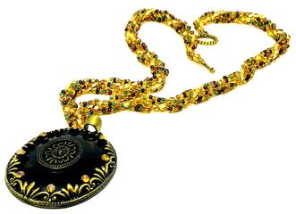 Handmade Gold Spiral with Brass Pendant Necklace