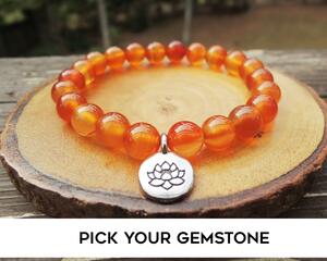 Custom Lotus Charm Gemstone Elastic Bracelet by Rock My Zen