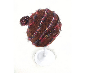 Handknit Beanie Hat with Pom Gingerbread color composition
